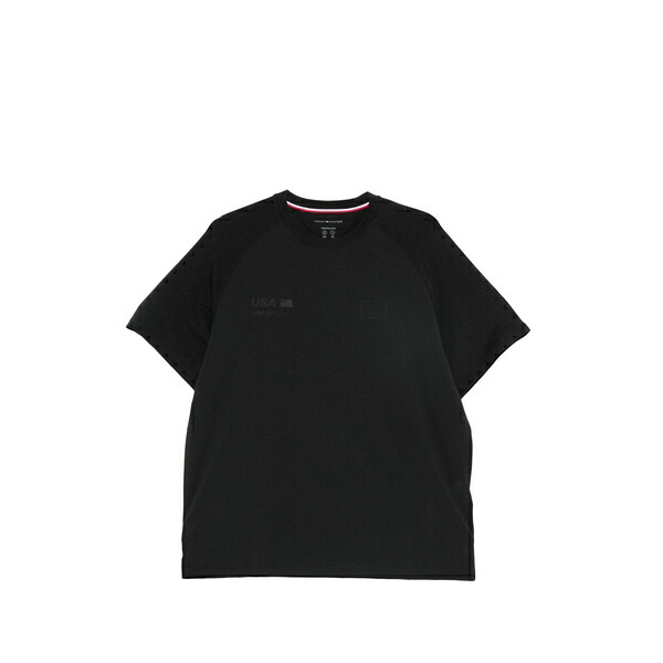トミー ヒルフィガー メンズ ティーシャツ トップス Us sail 一般医 logo-print raglan-sleeve t-shirt Black