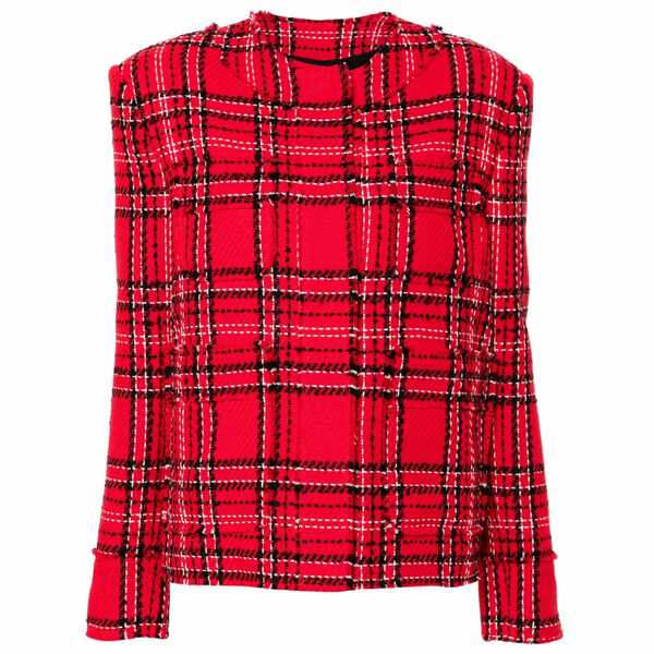 エムエスジイエム レディース 上衣＆上衣 アウター Checked tweed jacket Red