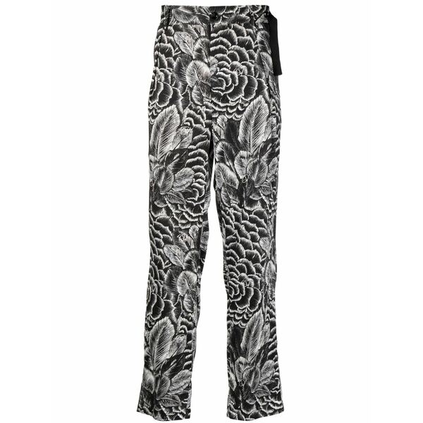 フォーエスデザインズ メンズ 心地よいズボン下 ボトムス Slim-cut floral-print trousers Black