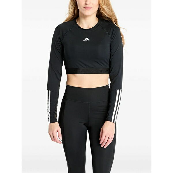 アディダス レディース ティーシャツ トップス Hyperglam cropped long-sleeve top Black