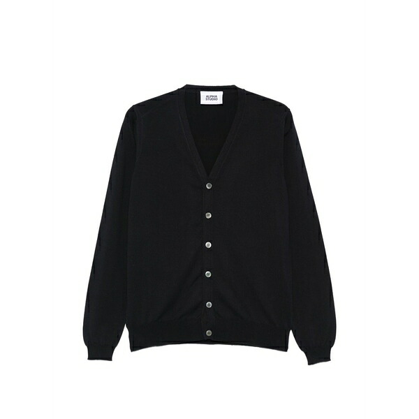アルファス テューディオ メンズ カーディガン アウター Buttoned v-neck cardigan Blue|asty