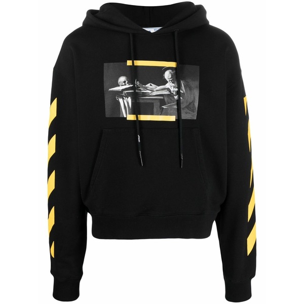 象牙色 メンズ パーカー・スウェットシャツ アウター Carav diag-stripe hoodie Black
