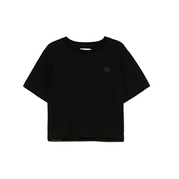 イズエ レディース ティーシャツ トップス Logo-embroidered t-shirt Black