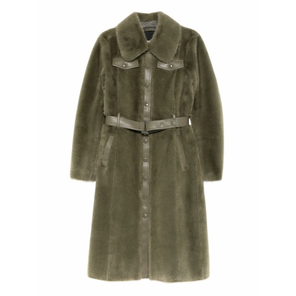 パトリツィア ペペ レディース 厚地の外套 アウター Belted faux-fur coat Green