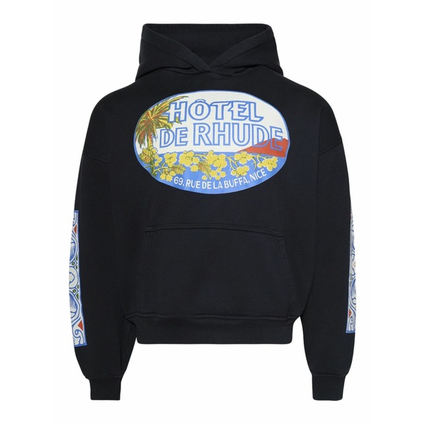 ルード メンズ パーカー・スウェットシャツ アウター Logo-print cotton hoodie Black｜asty