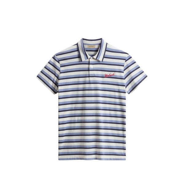 羊毛 分限者 メンズ スポーツシャツ トップス Striped-pattern logo-embroidered polo shirt White