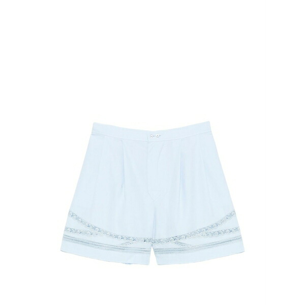 エルマンノ シェルヴィーノ レディース 心地よいズボン下 ボトムス Lace-trim cotton shorts Blue