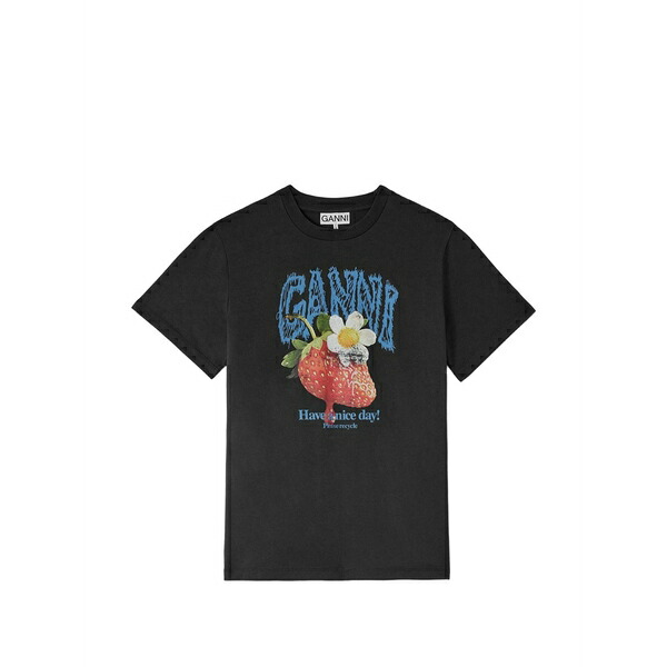 ガニー レディース ティーシャツ トップス Strawberry-print t-shirt Black
