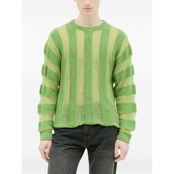ブレインデッド メンズ 編み物\u0026プルオーバー アウター Threadbare striped knit sweater Green