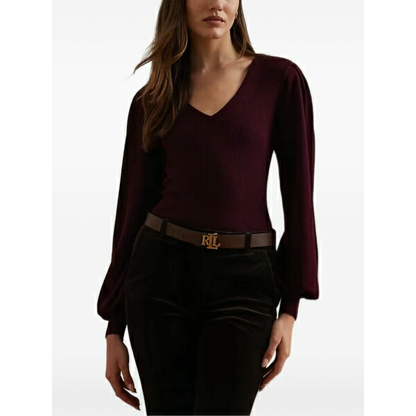 ラルフローレン レディース ティーシャツ トップス Ribbed v-neck top Red