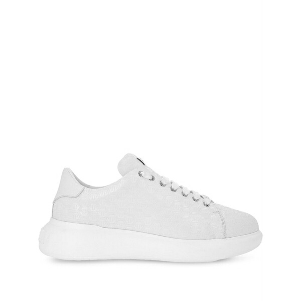 フィリッププレイン メンズ スニーカー シューズ Monogram-embossed leather sneakers White｜asty