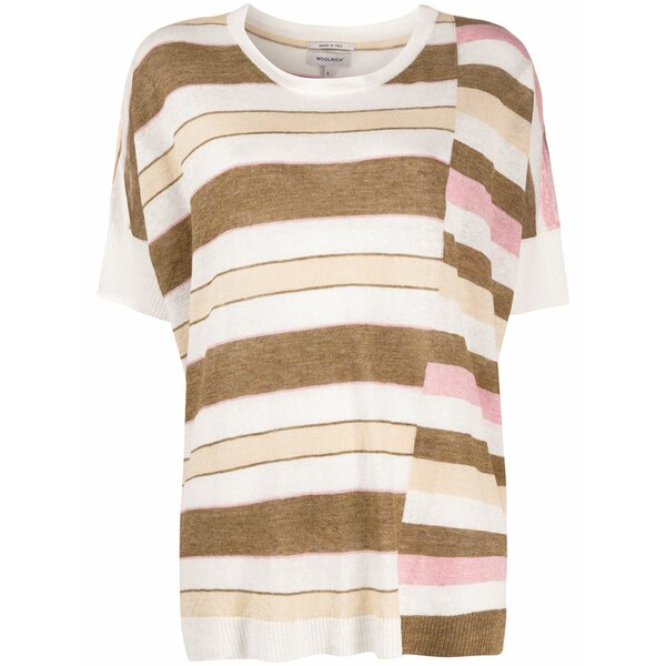 羊毛 一財産 レディース ティーシャツ トップス Loose-fit striped t-shirt White