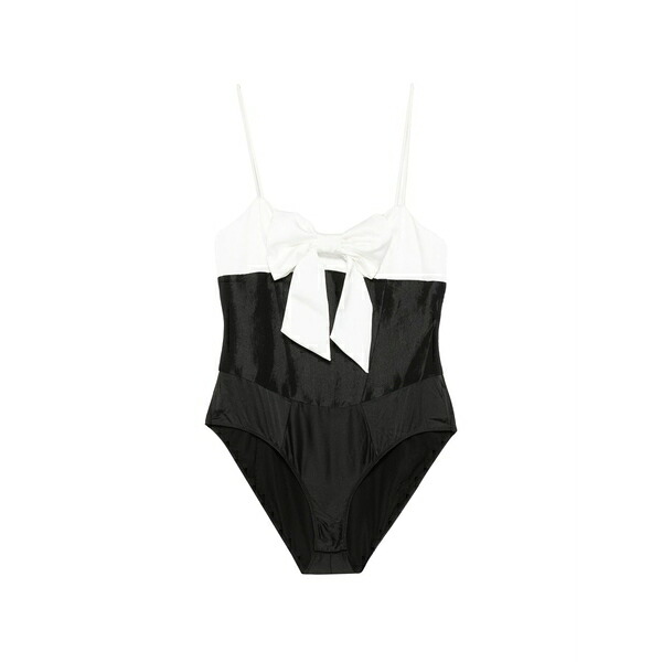 フォーラブアンドレモン レディース カットソー トップス Bow-detail two-tone bodysuit Black