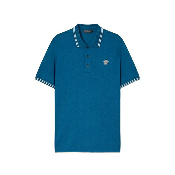 ヴェルサーチ メンズ ポロシャツ トップス Medusa pop embroidered piqu&pound; polo shirt Blue｜asty