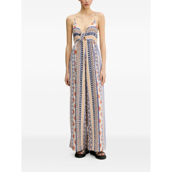 下唇長い巻き毛 レディース 衣裳 トップス San carlos graphic-print tie-front jumpsuit Blue
