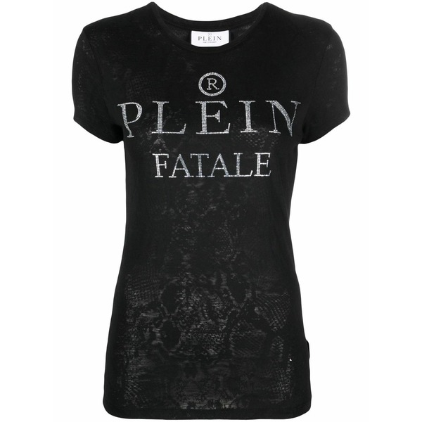 フィリップ飾り気の無い レディース プルオーバー トップス Logo-embellished cotton t-shirt  Black
