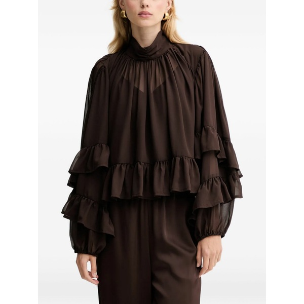 ゲタス レディース シャツ トップス Gzmio ruffled high-neck blouse Brown｜asty