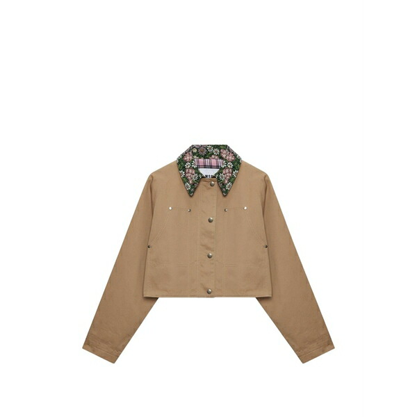 エムエスジイエム レディース 上衣＆上衣 アウター Floral-collar cropped jacket Neutrals