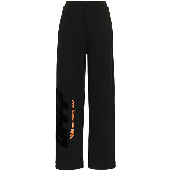 象牙色 レディース 心地よいズボン下 ボトムス High waisted text print cotton trousers Black