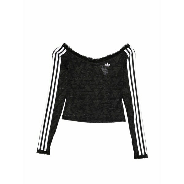 アディダス レディース プルオーバー トップス Lace-trim striped top Black