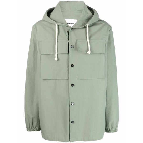 ジル・サンダー メンズ 上衣＆上衣 アウター Logo-patch hooded shirt jacket Green