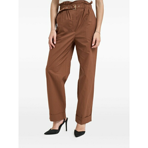 リュージョー レディース 心地好いズボン下 ボトムス Belted high-waist trousers Brown