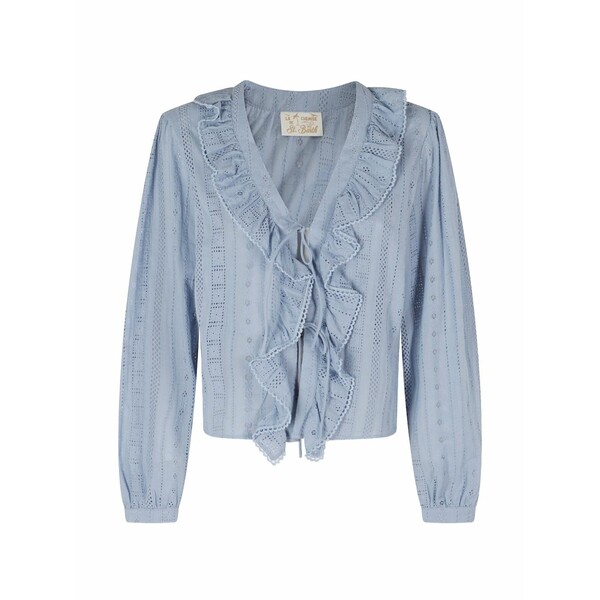 エムシーツーセイントバース レディース プルオーバー トップス Ruffled broderie-anglaise blouse Blue