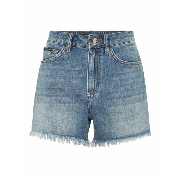 フィリップ飾り気の無い レディース 心地よいズボン下 ボトムス Logo-embroidered denim shorts Blue