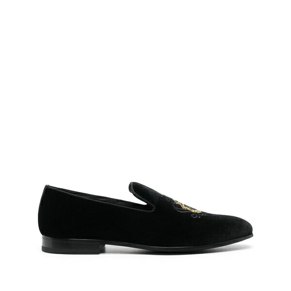 ビリオネア メンズ スリッポン・ローファー シューズ Crest-motif velvet loafers Black｜asty