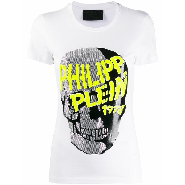 フィリッププレイン レディース Tシャツ トップス Skull embellished short sleeve t-shirt White｜asty