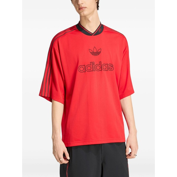 アディダス メンズ Tシャツ トップス Logo-embroidered oversized t-shirt Red|asty