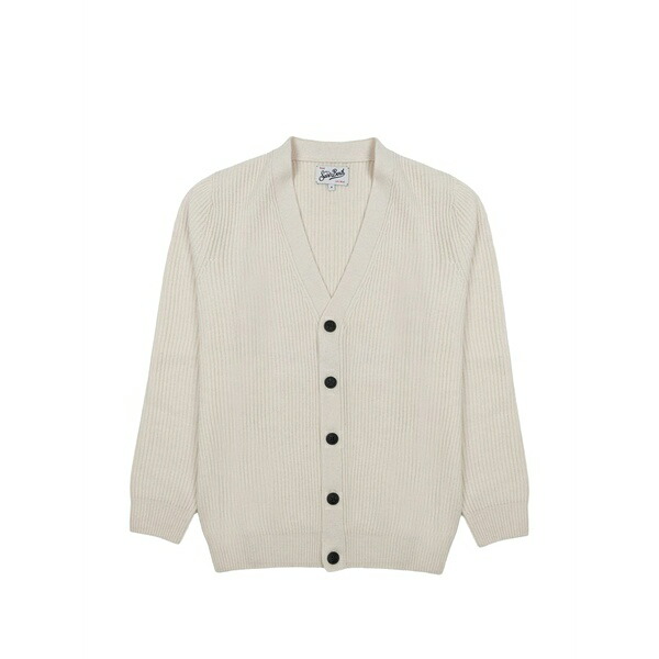 エムシーツーセイントバース メンズ カーディガン アウター Ribbed-knit v-neck cardigan Neutrals｜asty