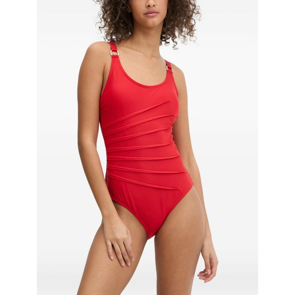 ダナ キャラン ニューヨーク レディース ワンピース トップス Pleated ring-detail swimsuit Red｜asty