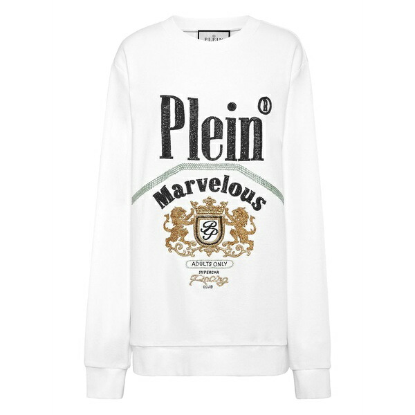 フィリッププレイン レディース ニット&セーター アウター Logo-embellished sweatshirt White｜asty