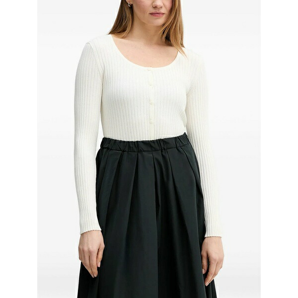 マルコポーロ レディース カーディガン アウター Ribbed-knit button-up cardigan White｜asty