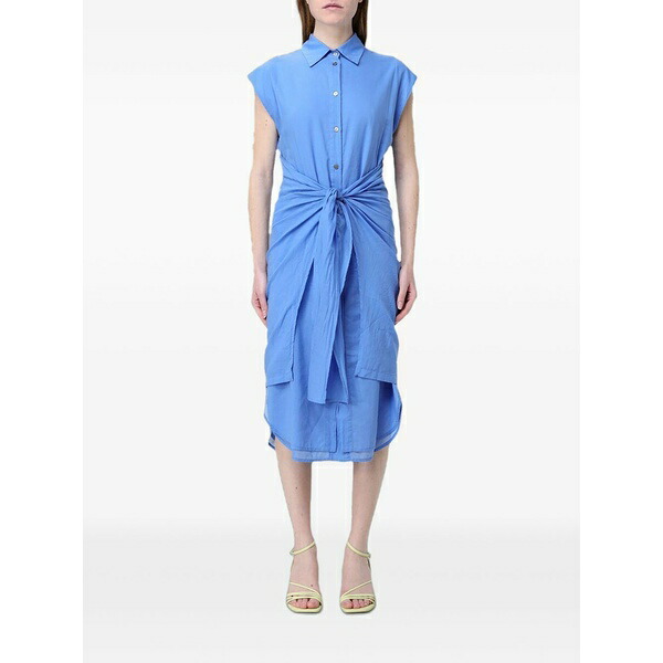 テラ レディース ワンピース トップス Midi tie-waist sleeveless shirt dress Blue|asty