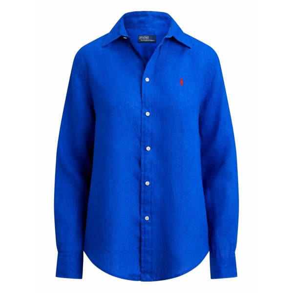 ラルフローレン レディース シャツ トップス Logo-embroidered linen shirt Blue｜asty
