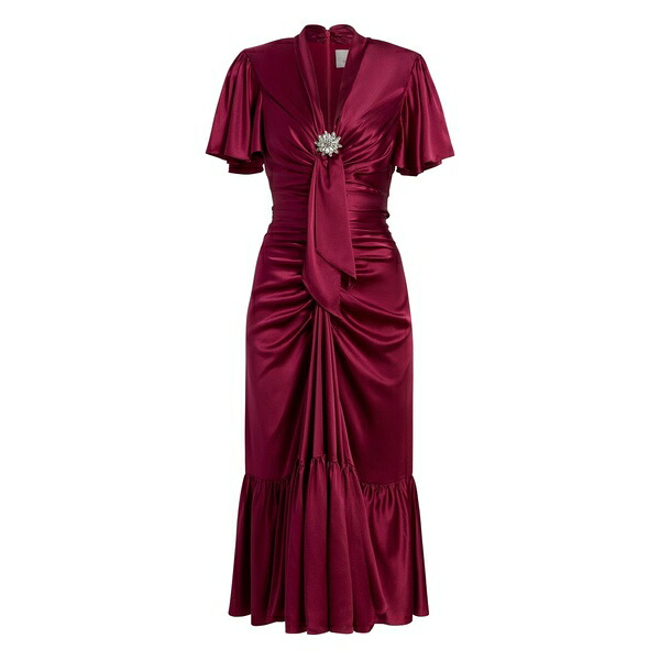 サンクアセプト レディース ワンピース トップス Peeta brooch ruffled midi dress Red｜asty