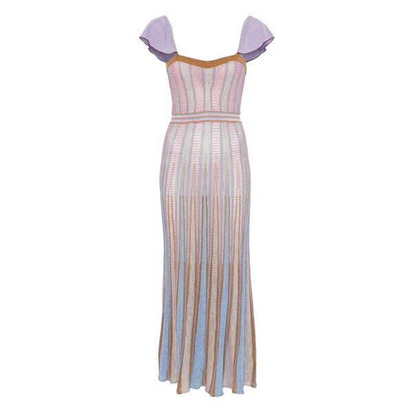 フォルテ フォルテ レディース ワンピース トップス Ruffled-sleeves striped maxi dress Purple｜asty