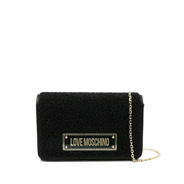 ラブ モスキーノ レディース ショルダーバッグ バッグ Logo-plaque shearling shoulder bag Black｜asty