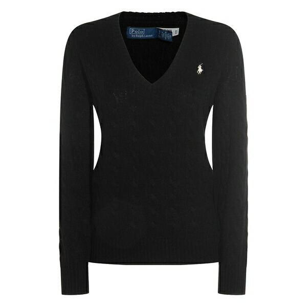 ラルフローレン レディース ニット&セーター アウター Cable-knit v-neck sweater Black|asty