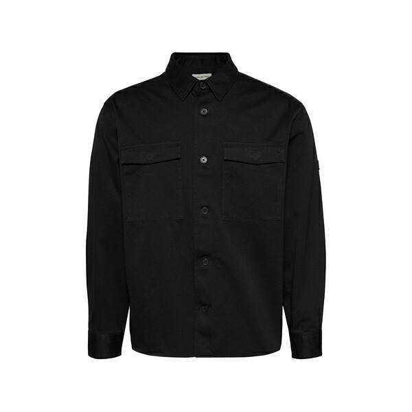 カルバンクライン メンズ シャツ トップス Logo-embroidered pocket-detail overshirt Black｜asty