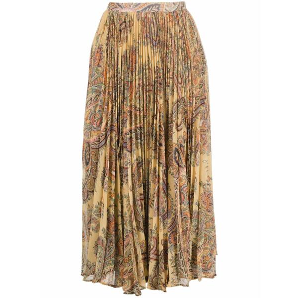 エトロ レディース スカート ボトムス Paisley-print pleated silk midi skirt Neutrals|asty