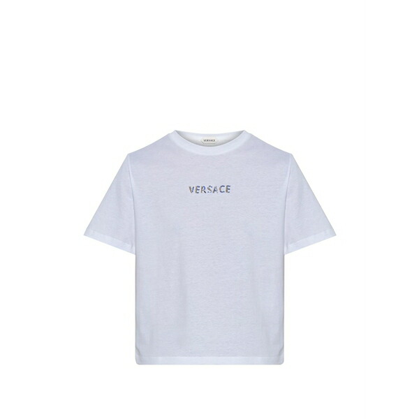 ヴェルサーチ レディース Tシャツ トップス Bead-embellished logo t-shirt White｜asty