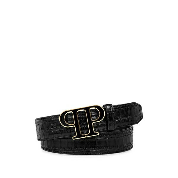 フィリッププレイン メンズ ベルト アクセサリー Leather belt pp cocco Black｜asty