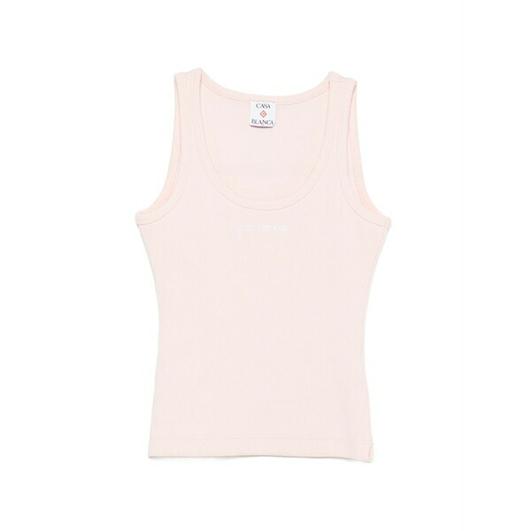 カサブランカ レディース カットソー トップス Ribbed-knit logo-embroidered tank top Pink｜asty