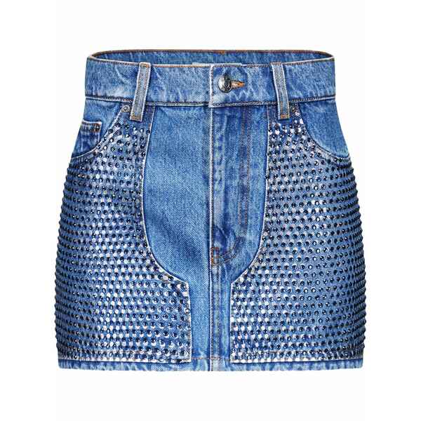 エリア レディース スカート ボトムス Crystal-embellished denim miniskirt Blue｜asty