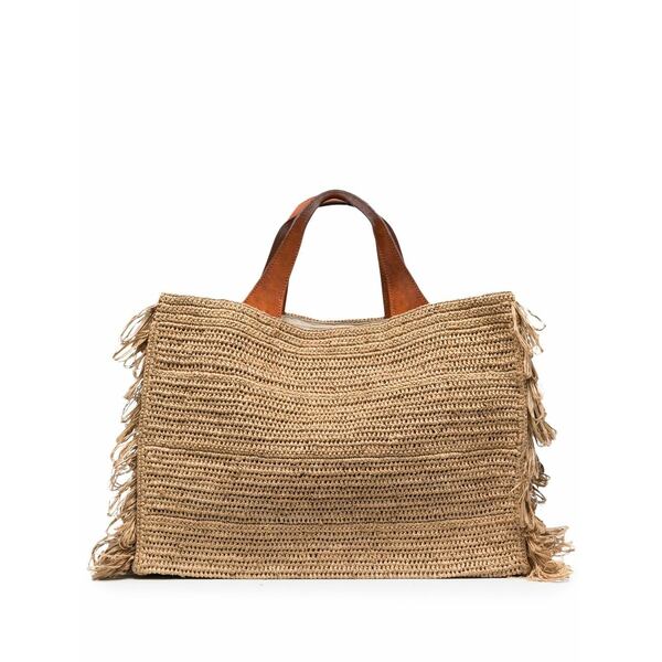 アイビリーブ レディース トートバッグ バッグ Onja woven fringed tote bag Neutrals|asty