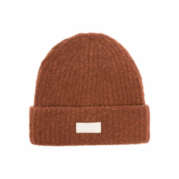 オートリー レディース 帽子 アクセサリー Logo-patch beanie hat Brown|asty