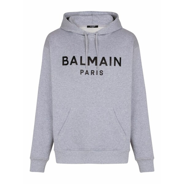バルマン メンズ パーカー・スウェットシャツ アウター Printed cotton hoodie Grey｜asty